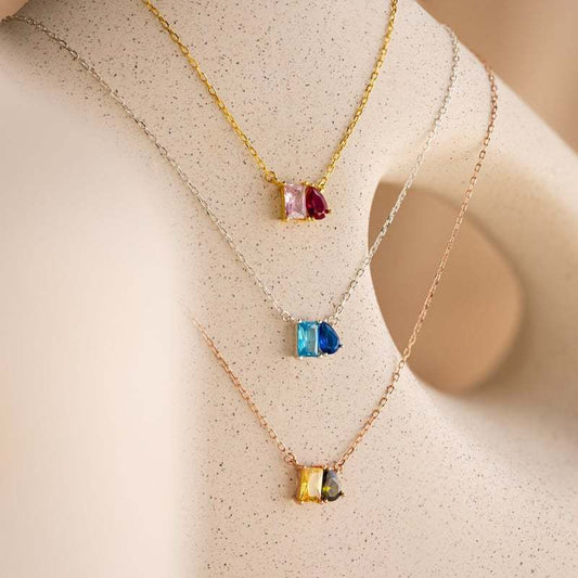 Rectangular Teardrop Zircon Simple Necklace Weloria