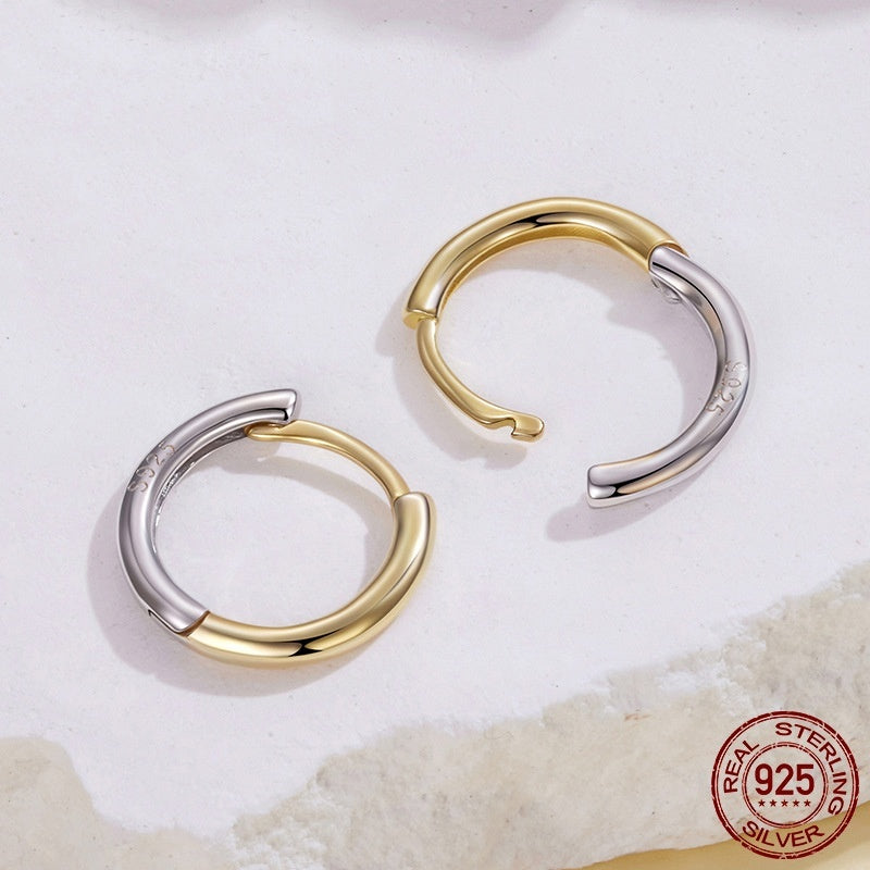 S925 Sterling Silver Gold And Silver Two-tone Ear Clip Simple Earrings Weloria