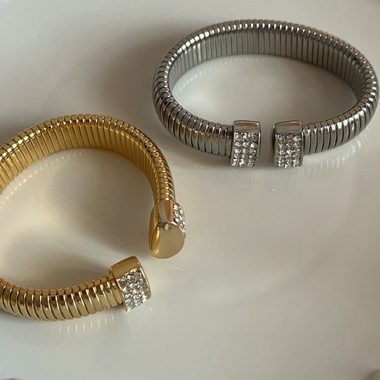 Light Luxury Minority Wide Elastic Vertical Stripes Open-ended Bracelet Weloria
