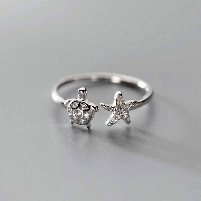 Graceful Mori Inlaid Zircon Cute Animal Turtle Starfish Ring For Women Weloria