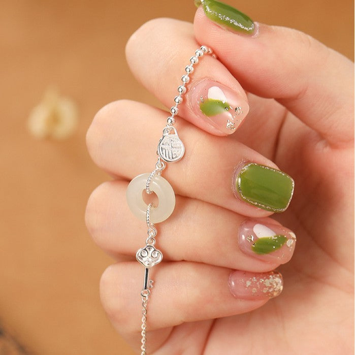 New Blessing Card Peace Buckle Hetian Jade Bracelet Weloria
