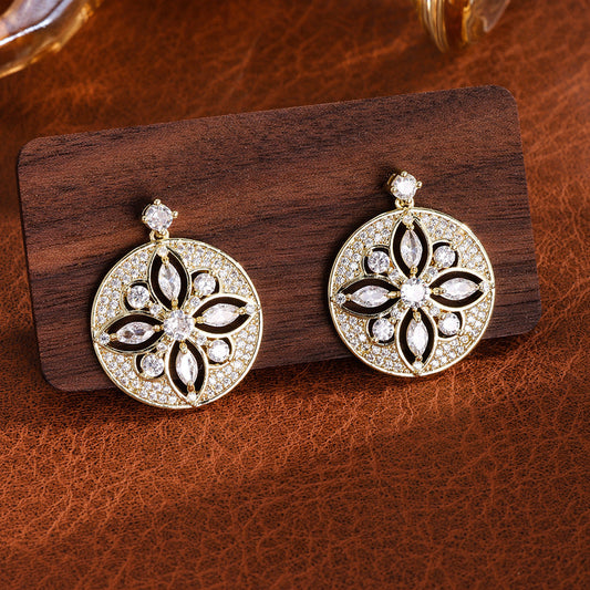 Hollow Design Zircon Disc Earrings For Women Weloria