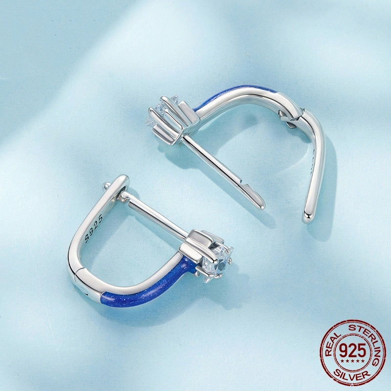 S925 Sterling Silver Blue Star Ear Clip Pentagram Earrings Weloria
