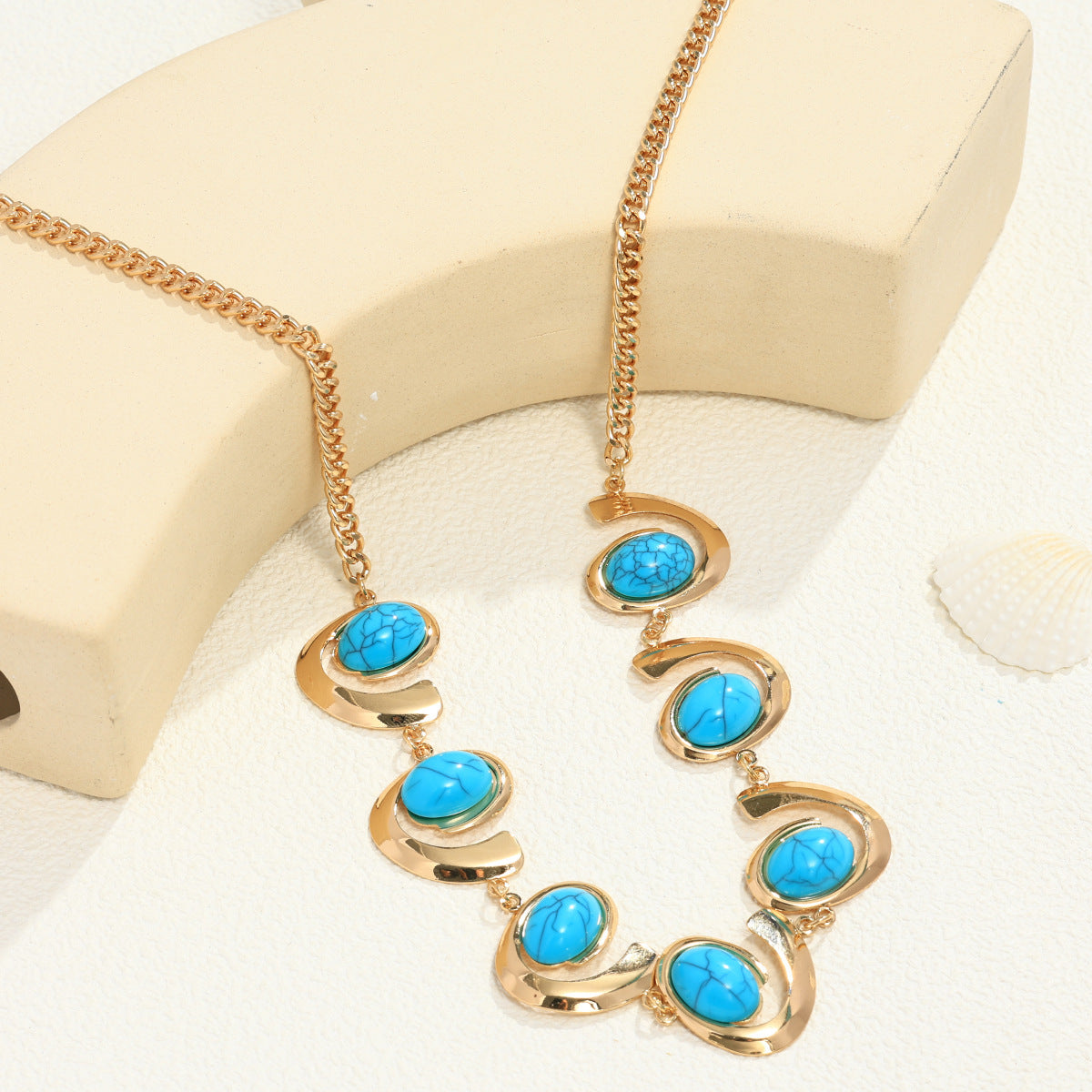 Inlaid Turquoise Spiral Earrings Necklace Bracelet Ring Set Weloria