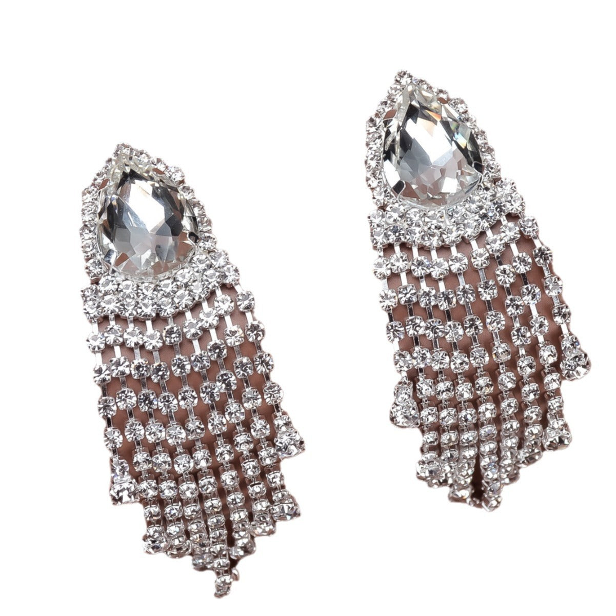 Rhinestone Tassel Earrings Big-name Drop-shaped Weloria