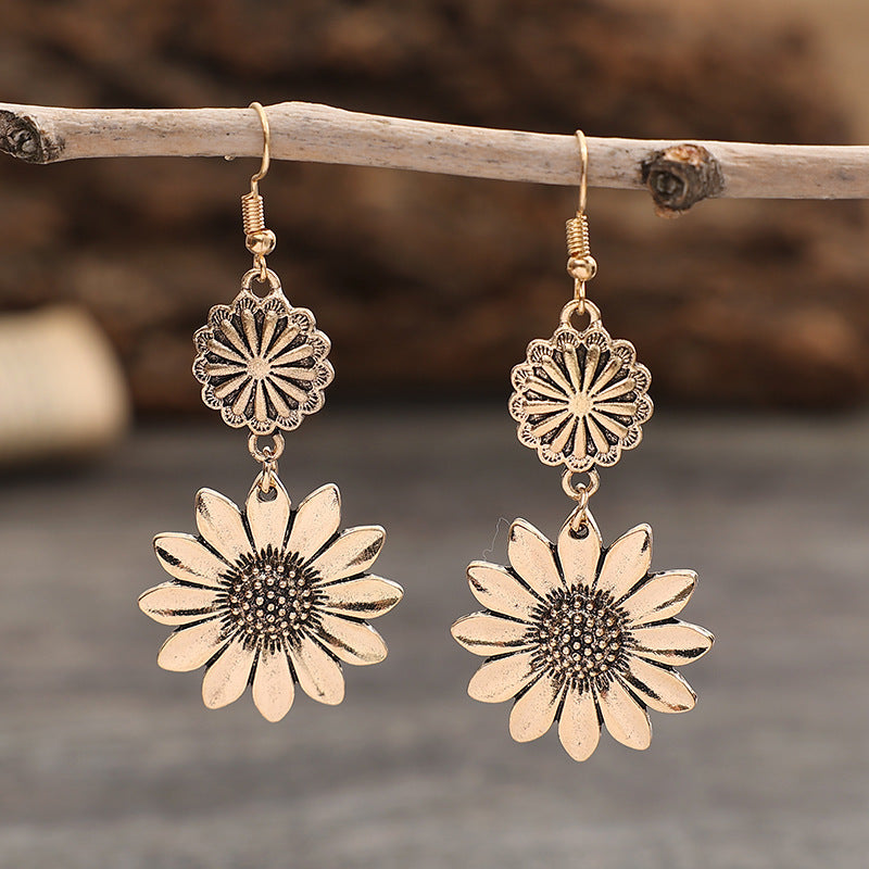 Sunflower Design Hanging Earrings Zinc Alloy Jewelry For Women Weloria