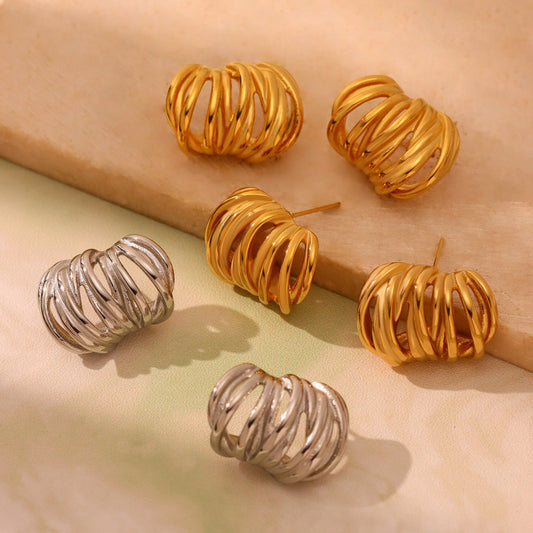 Heavy Industry Casting C- Type Ear Studs Multi-layer Lines Weloria