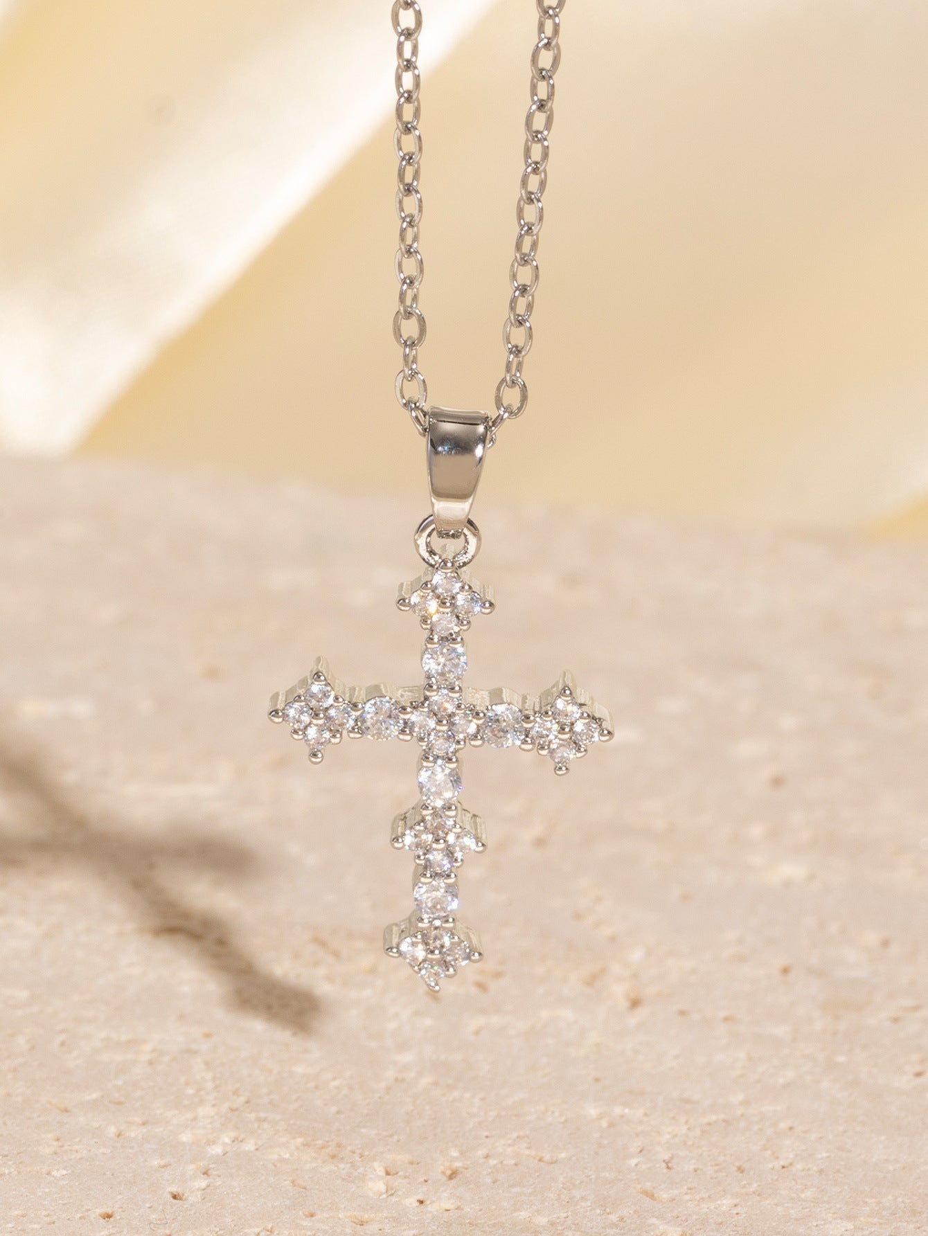 Real Gold Electroplated Micro Inlaid Zircon Cross Necklace Weloria