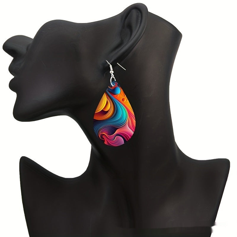 Pattern Small Water Drop Cross Mirror Popular Wooden Earrings Weloria