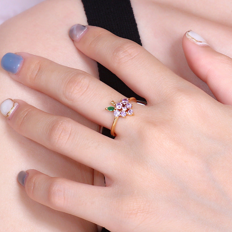 Cute Fruit Grape Copper Ring Simple Temperament Stackable Women Weloria