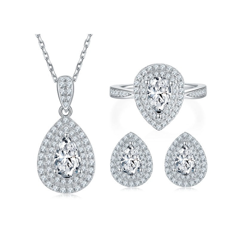 Moissanite Water Drop Pear-shaped S925 Sterling Silver Jewelry Suit Weloria