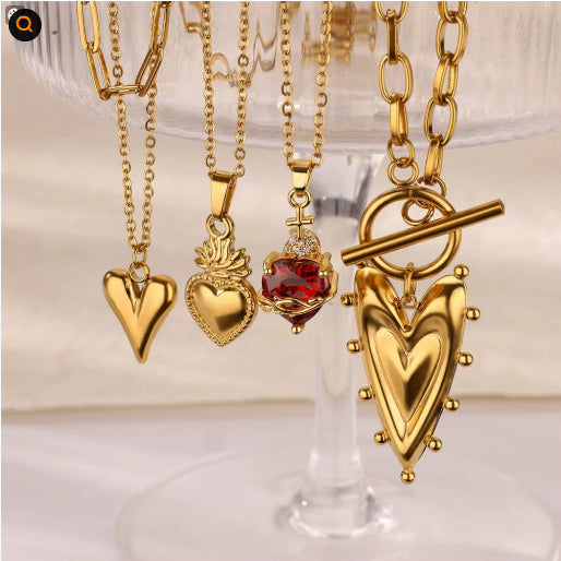 New Heart-shaped Cross Zircon Necklace Red Pendant Female Personality Weloria