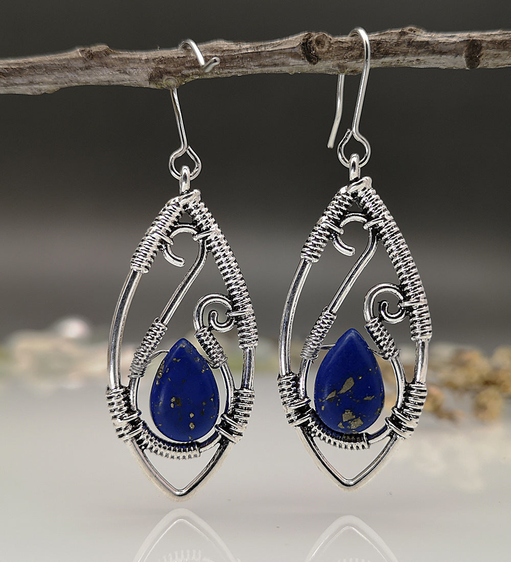 Creative Lapis Retro Silver String Winding Turquoise Earrings Weloria