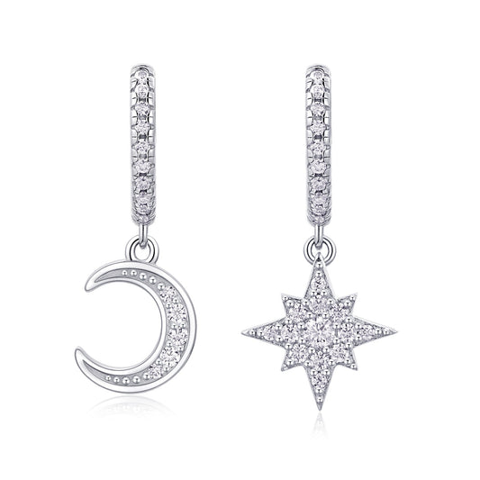 Star And Moon Interdependent - Fashionable Earrings And Stud Jewelry Set With Moissanite S925 Sterling Silver And Platinum-plated Diamonds Weloria