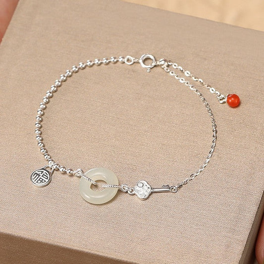 New Blessing Card Peace Buckle Hetian Jade Bracelet Weloria
