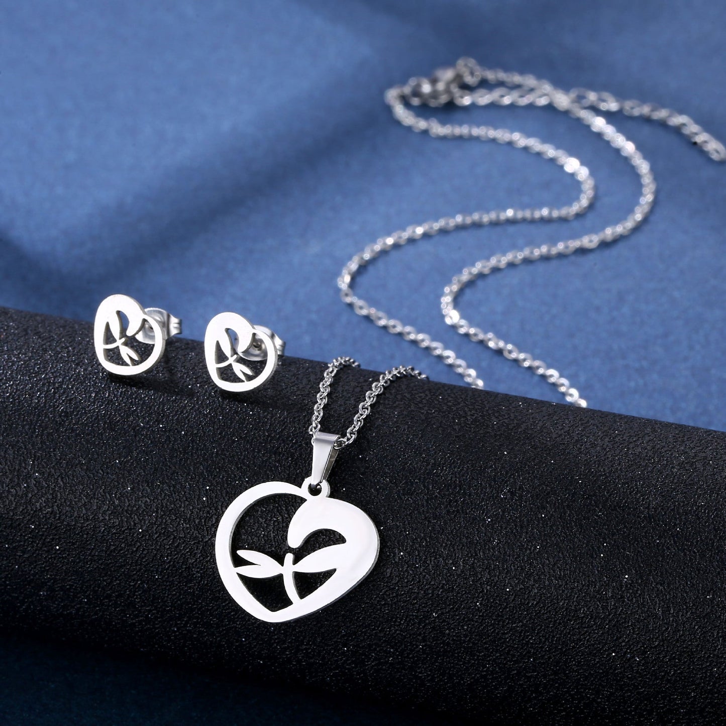 Stainless Steel Necklace Ear Stud Combination Suit Weloria