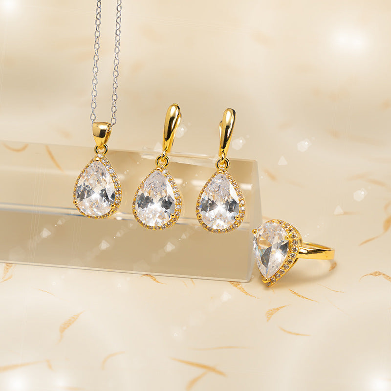 Drop-shaped Zircon Non-fading Ornament Three-piece Set Weloria