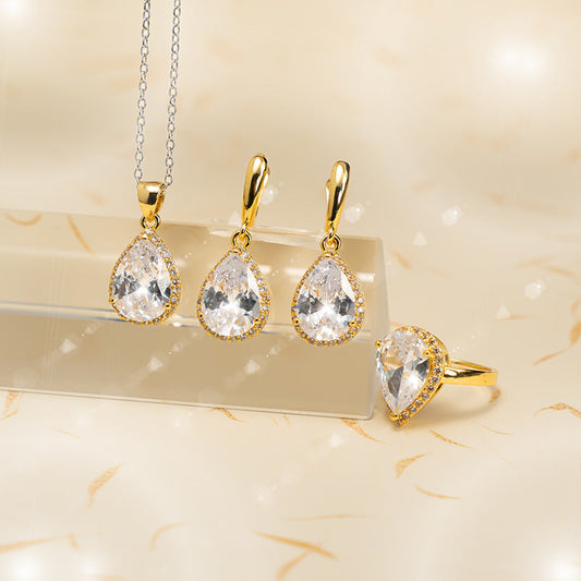 Drop-shaped Zircon Non-fading Ornament Three-piece Set Weloria