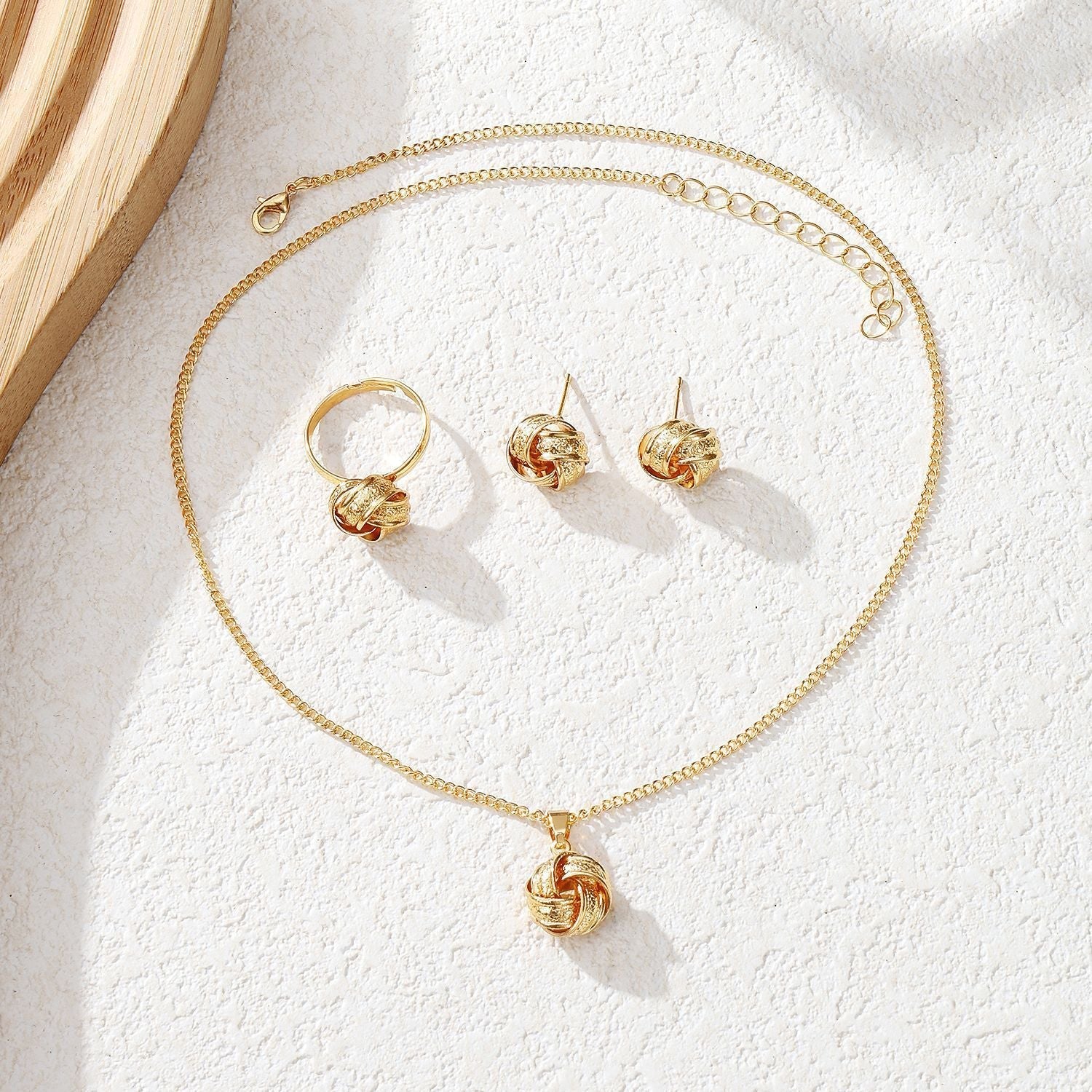 Twisted Bends And Hitches Creative Knotted Necklace Ear Stud Ring Jewelry Suit Weloria