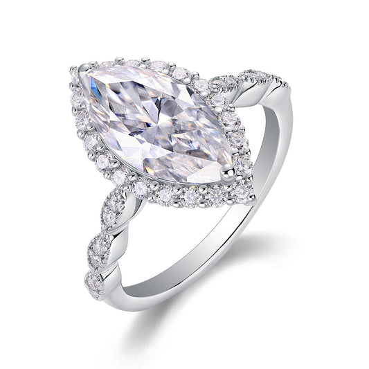 The Realm Of Delight - A Fashionable Diamond Jewelry Piece Set With Moissanite S925 Sterling Silver And Platinum-plated Diamond Ring Weloria