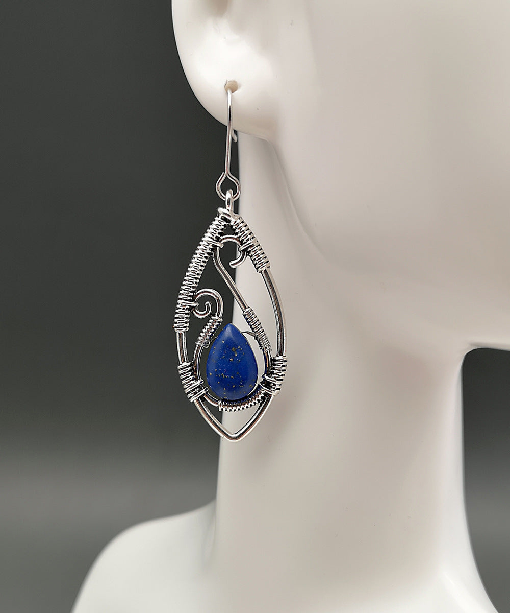 Creative Lapis Retro Silver String Winding Turquoise Earrings Weloria
