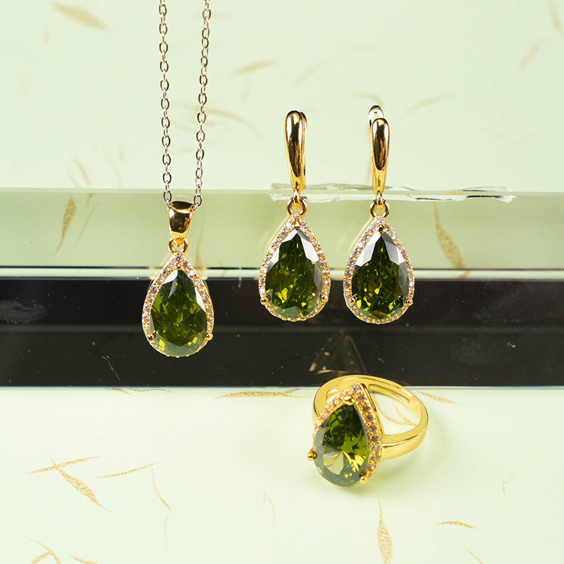 Drop-shaped Zircon Non-fading Ornament Three-piece Set Weloria
