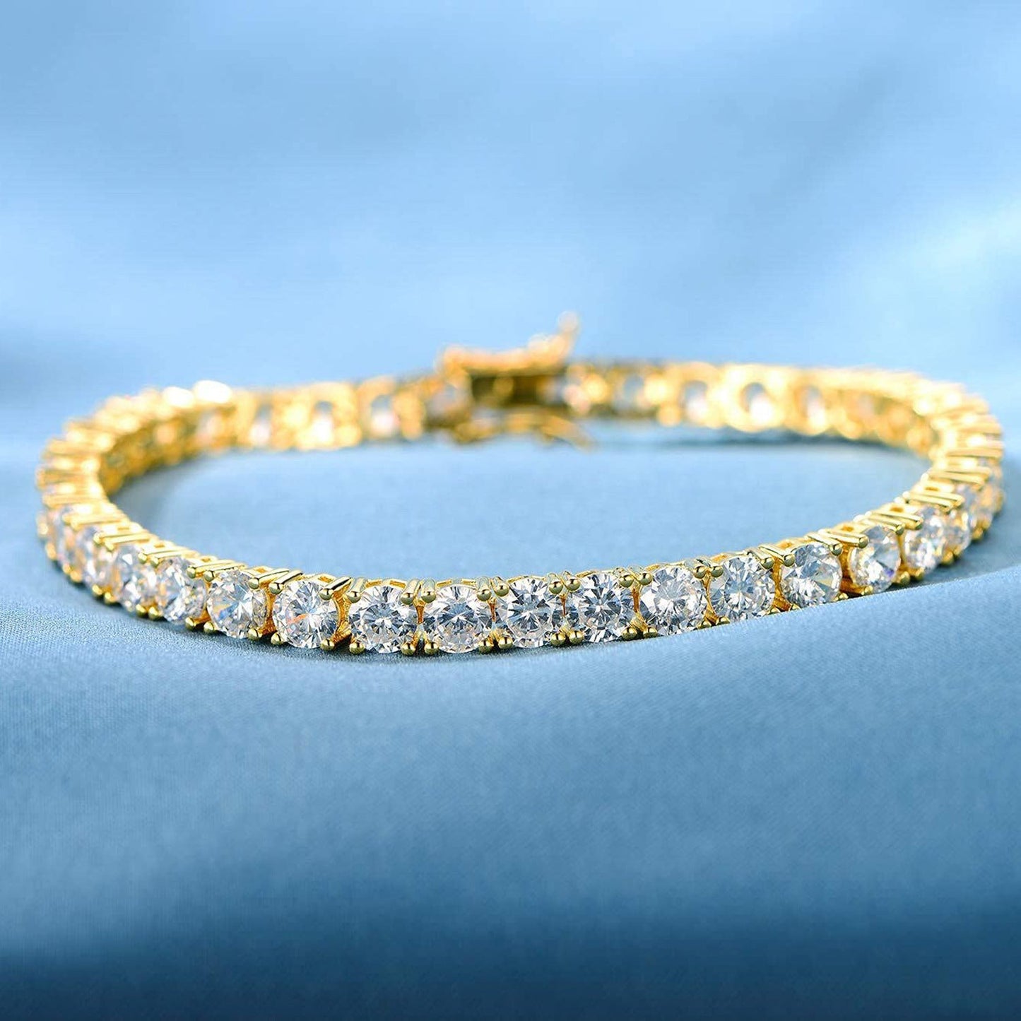 Classic 18K Gold Electroplated Zircon High-grade Tennis Full Diamond Personality Bracelet Weloria