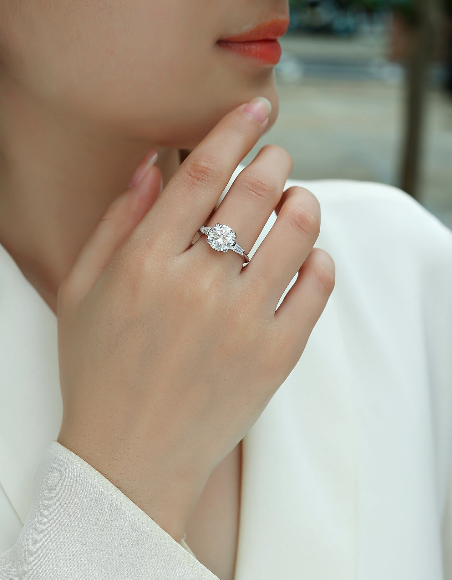 Shining Step By Step - A Fashionable Diamond Jewelry Piece Set With 3-carat Moissanite S925 Sterling Silver And Platinum Diamond Ring. Weloria