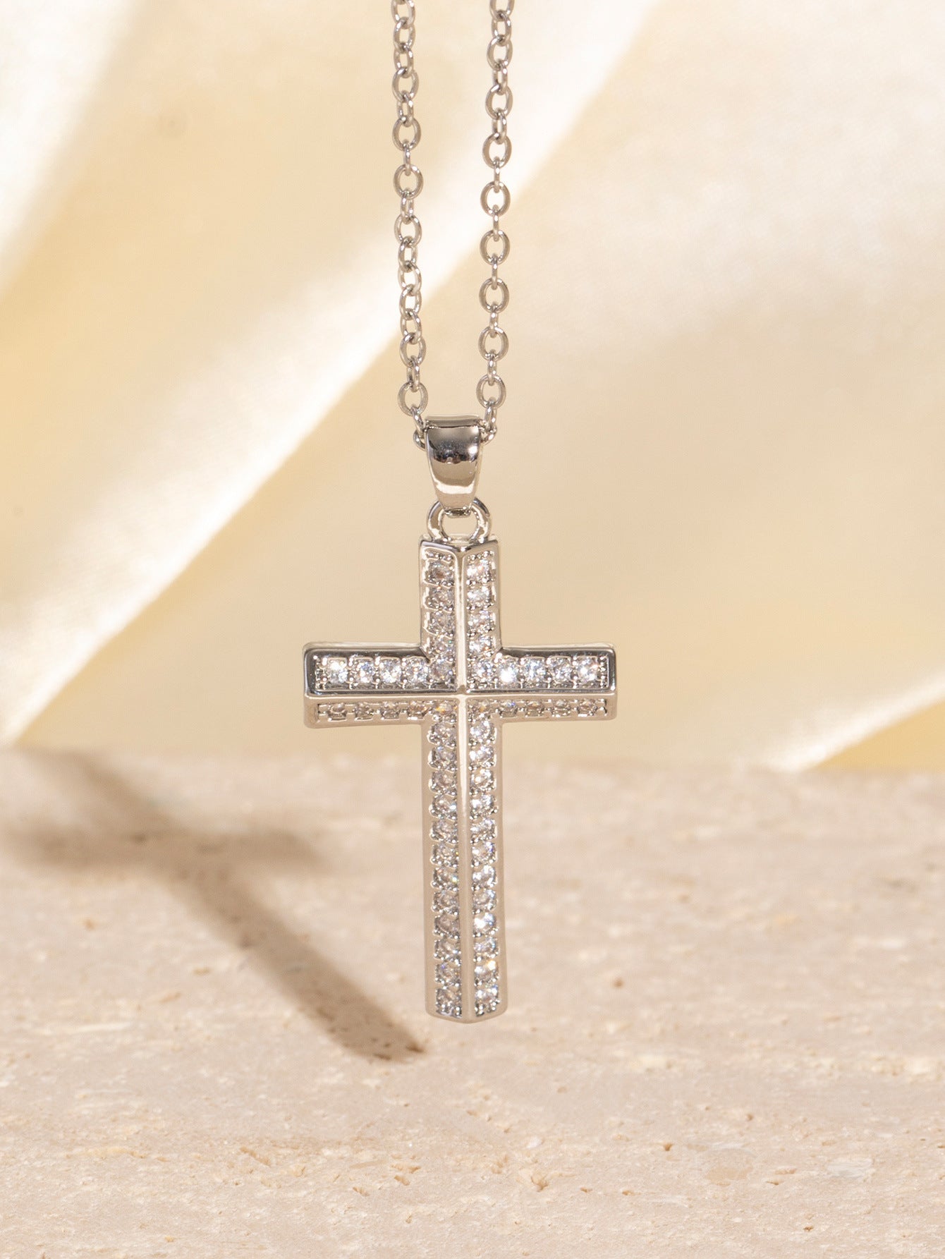 Real Gold Electroplated Micro Inlaid Zircon Cross Necklace Weloria