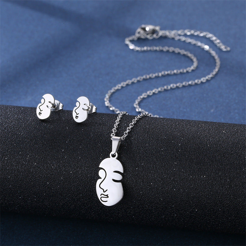 Stainless Steel Necklace Ear Stud Combination Suit Weloria