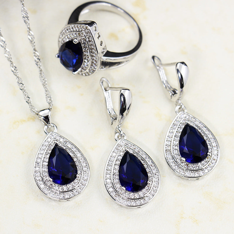 Jewelry Four-piece Set Rings Pendants Earrings Drop-shaped Gem Weloria