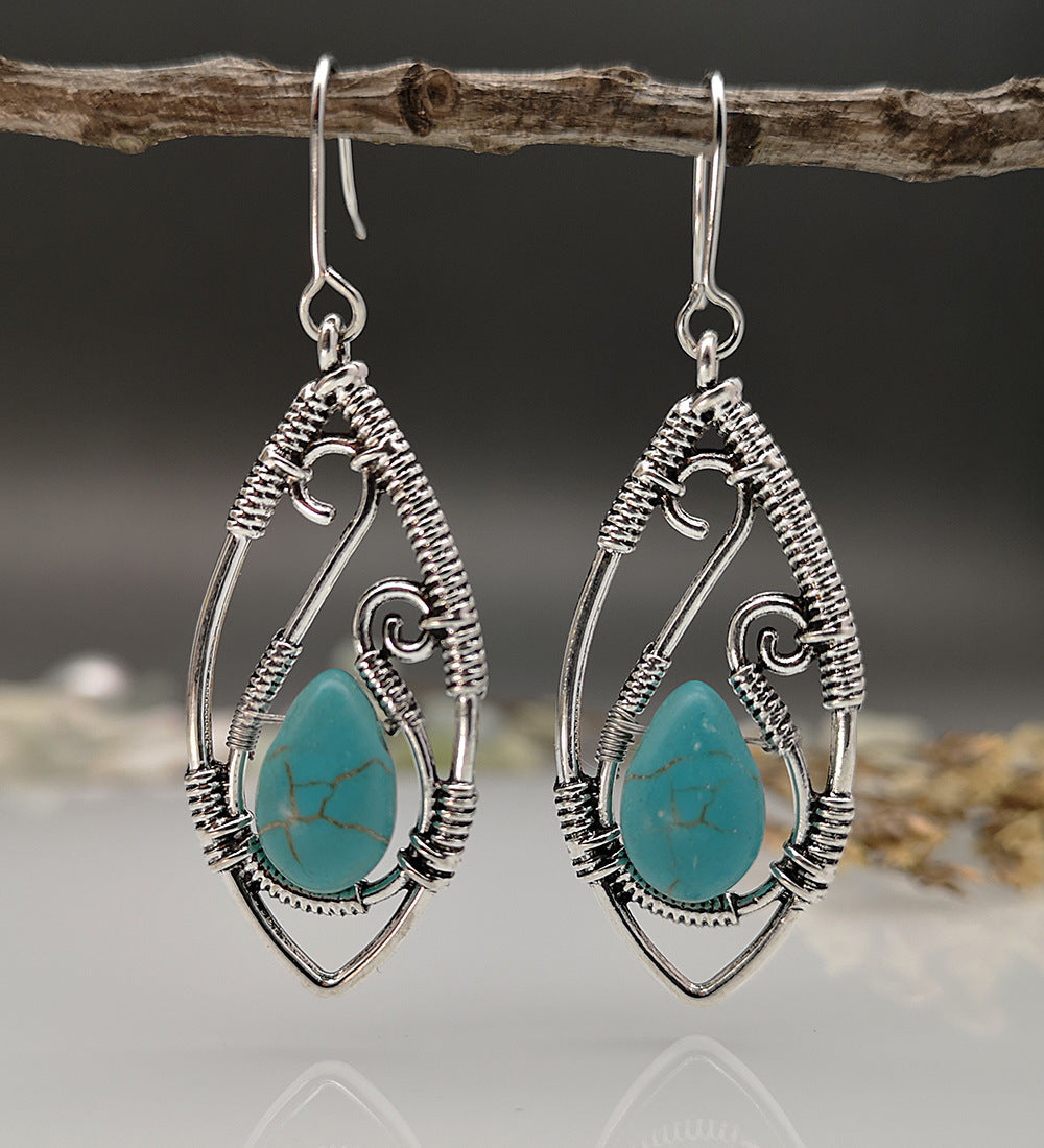 Creative Lapis Retro Silver String Winding Turquoise Earrings Weloria
