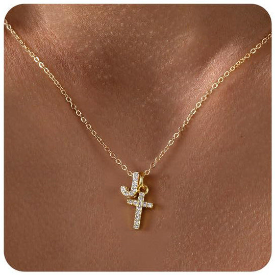 European And American Zircon Inlaid 26 Letter Necklace With Diamonds Weloria