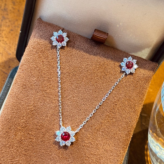 Red Diamond Inlaid Clavicle Chain Female Stud Earrings Weloria