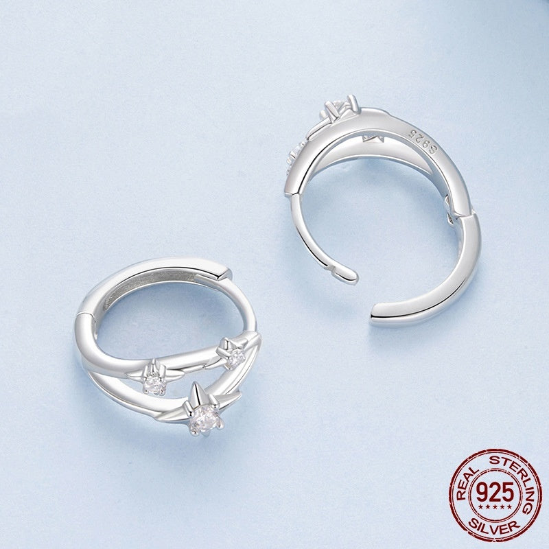 Simple S925 Sterling Silver Eight-pointed Stars Ear Clip Earrings Weloria