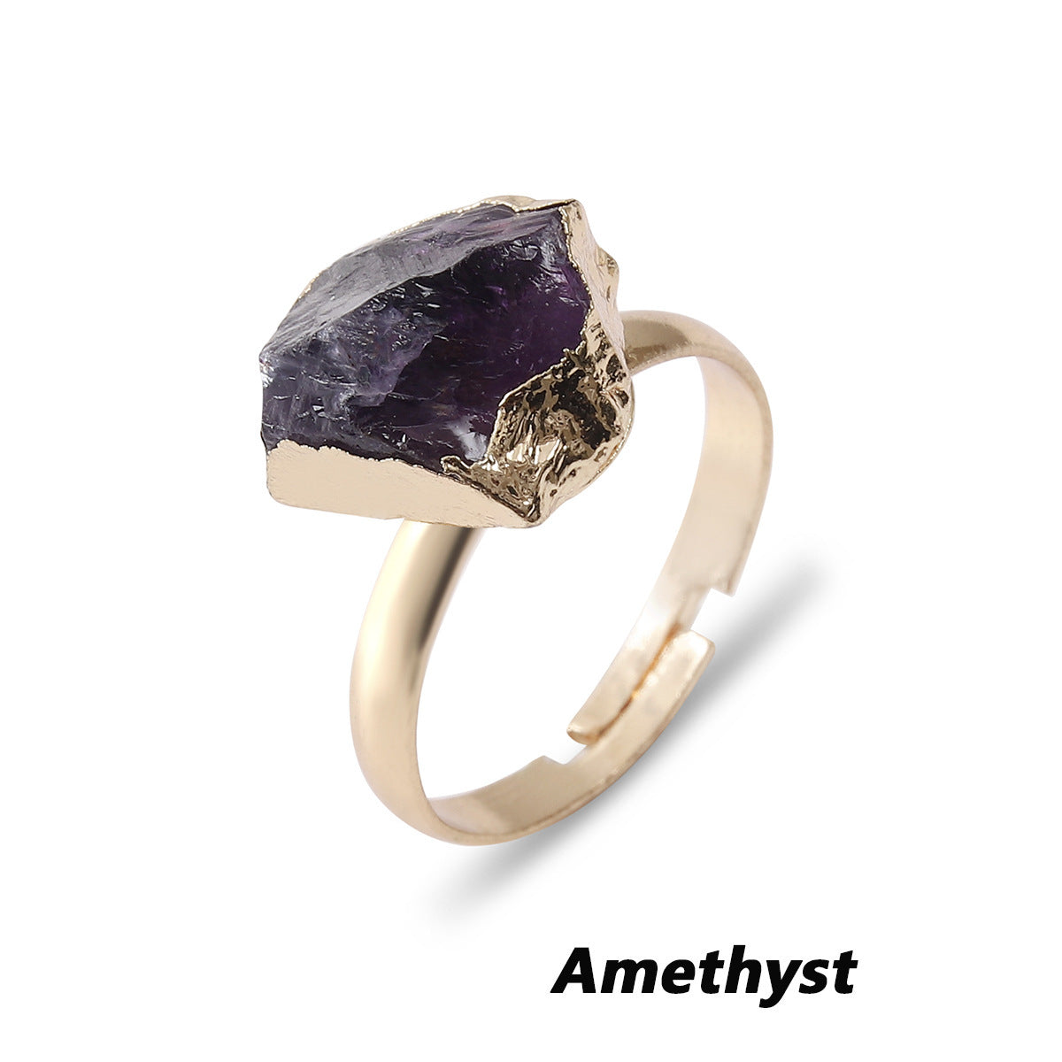 Natural Crystal Ring Rough Stone Gold-plated Open Weloria