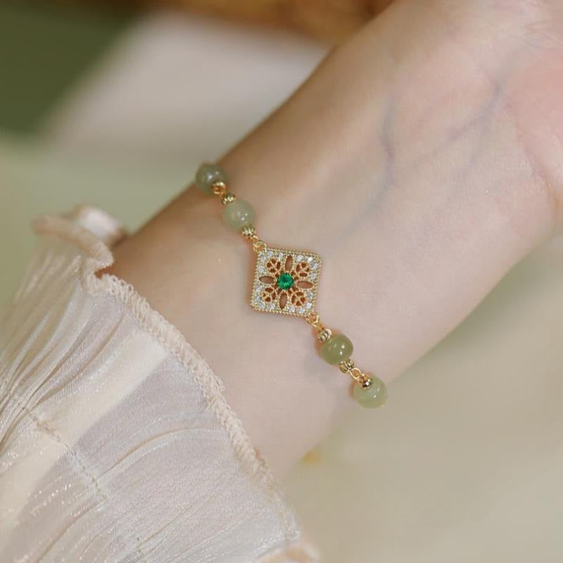 Retro French White Clear Natural Hetian Jade Bracelet Weloria