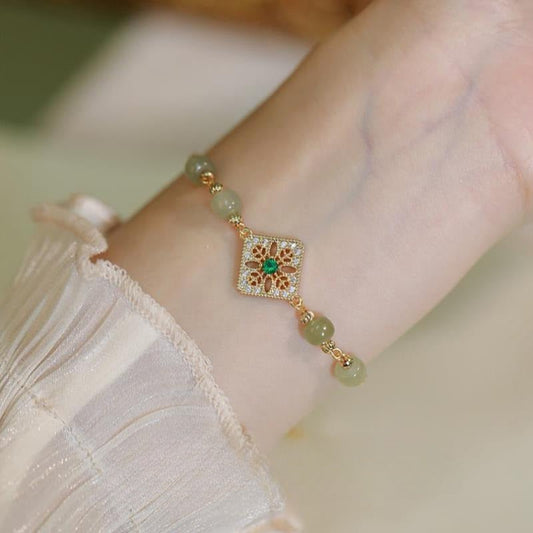 Retro French White Clear Natural Hetian Jade Bracelet Weloria