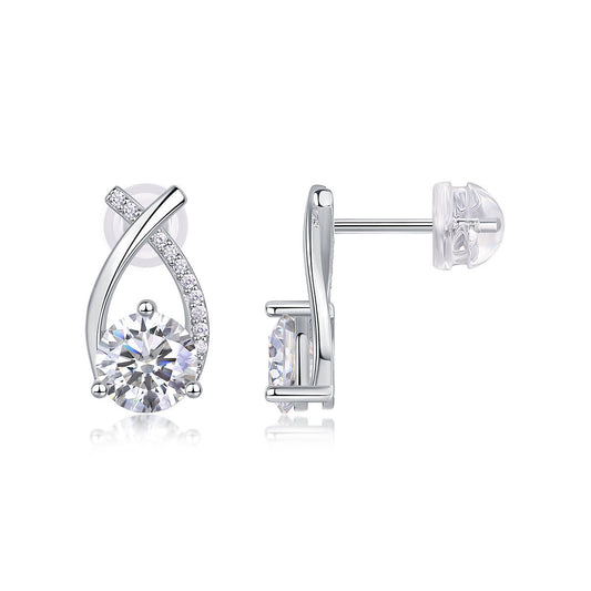 Happy Encounter - Fashionable And Luxurious Diamond Jewelry Set With 1-carat Moissan Diamond S925 Sterling Silver And Platinum-plated Stud Earrings Weloria