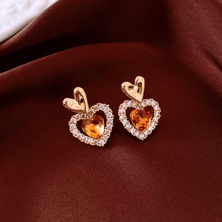 Women's Versatile And Simple Silver Needle Heart-shaped Earrings Weloria