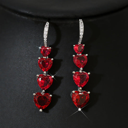 Niche Refined Zircon Love Heart Earrings Female Weloria