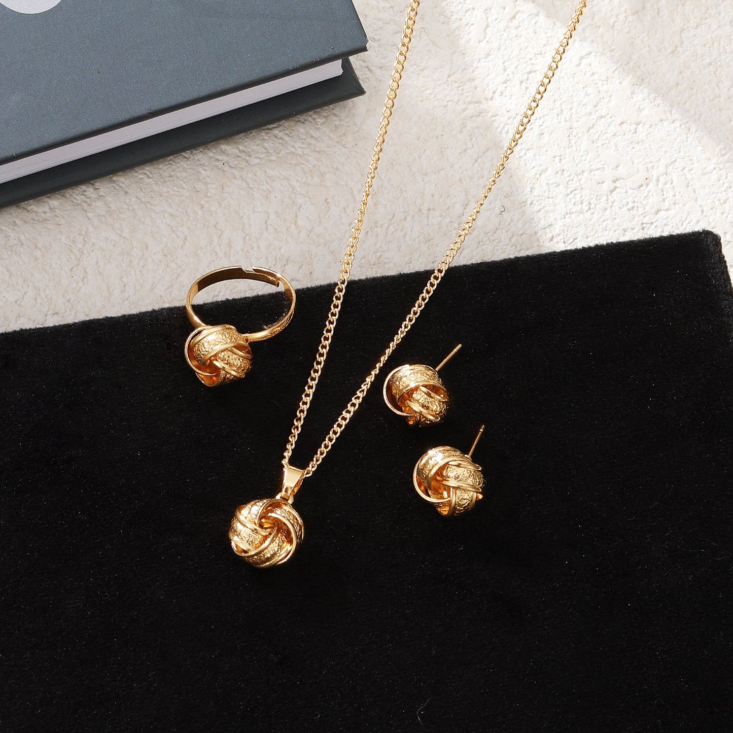 Twisted Bends And Hitches Creative Knotted Necklace Ear Stud Ring Jewelry Suit Weloria