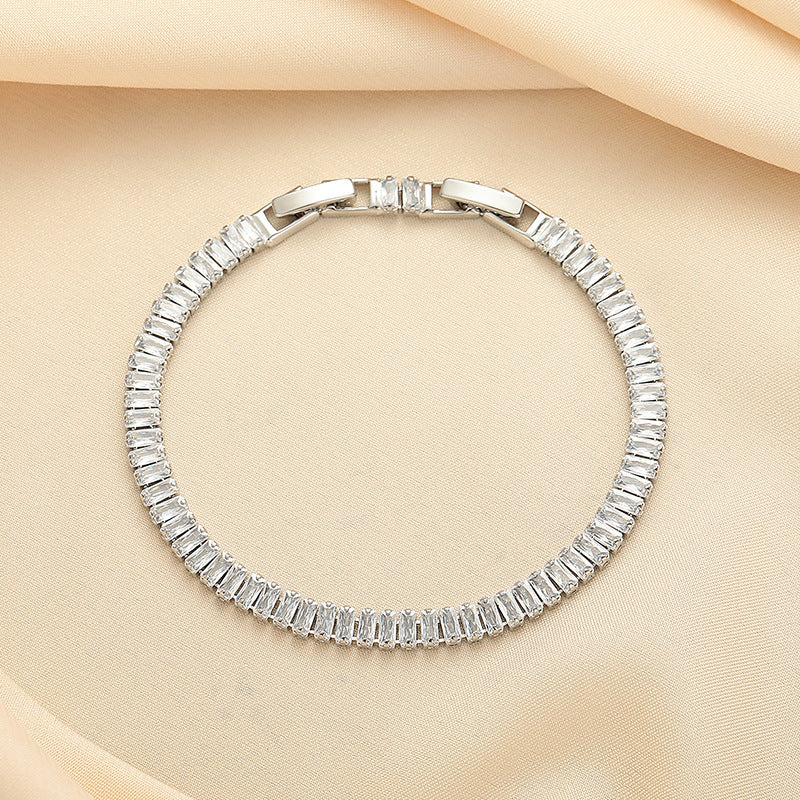 European And American Simple Rectangular Affordable Luxury Style Full Diamond Fashion All-match Bracelet Weloria