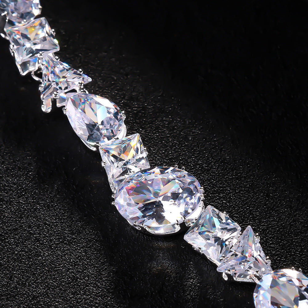 Simple Full Rhinestone Zircon Necklace And Earrings Suite Weloria