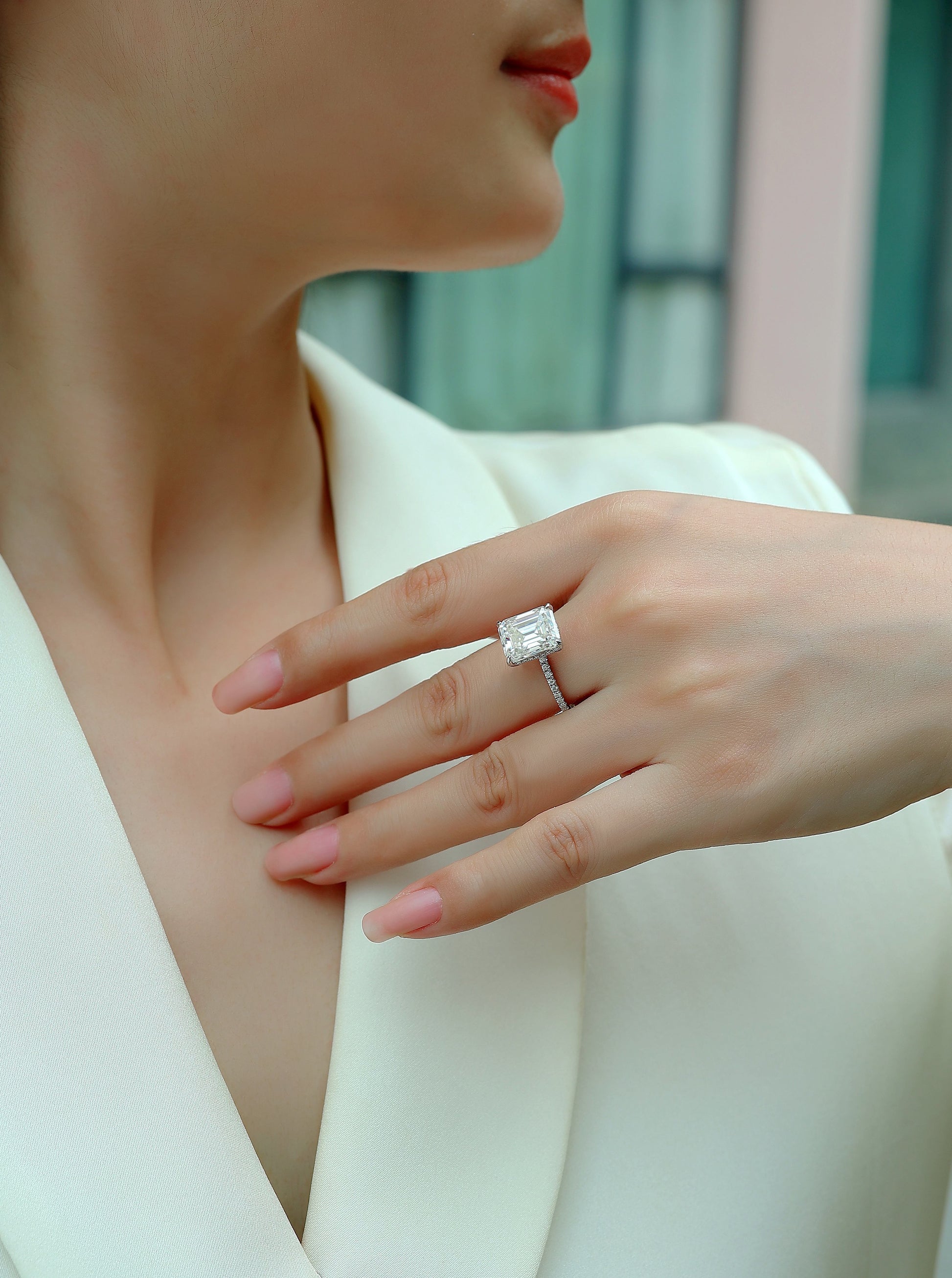 Iridescence City - Fashionable Diamond Jewelry Set With Moissanite S925 Sterling Silver And Platinum Diamond Ring Weloria