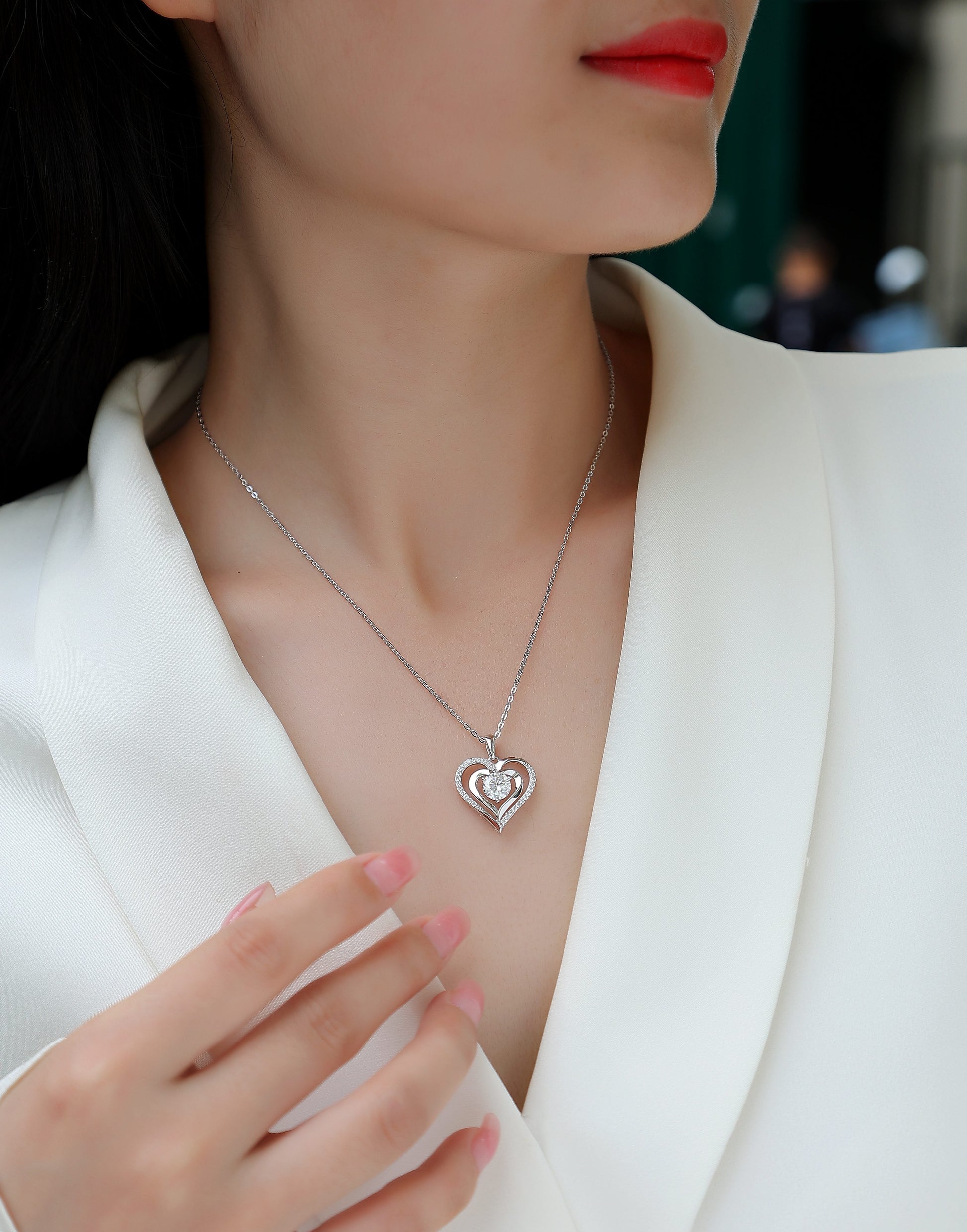 Heart-to-heart Connection - A Fashionable And Luxurious Diamond Jewelry Pendant Set With 1-carat Moissan Diamond S925 Sterling Silver And Platinum Plating Weloria