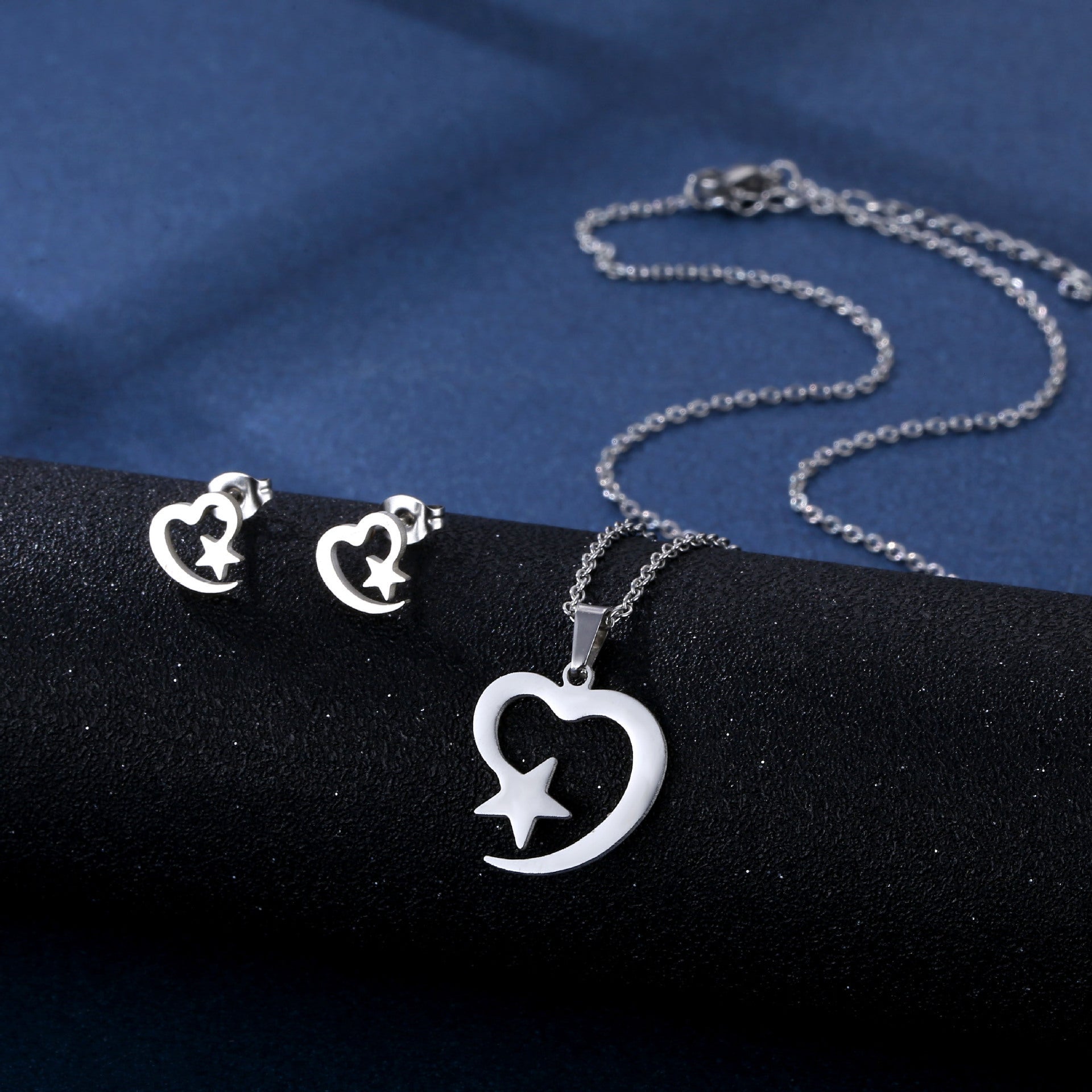 Stainless Steel Necklace Ear Stud Combination Suit Weloria