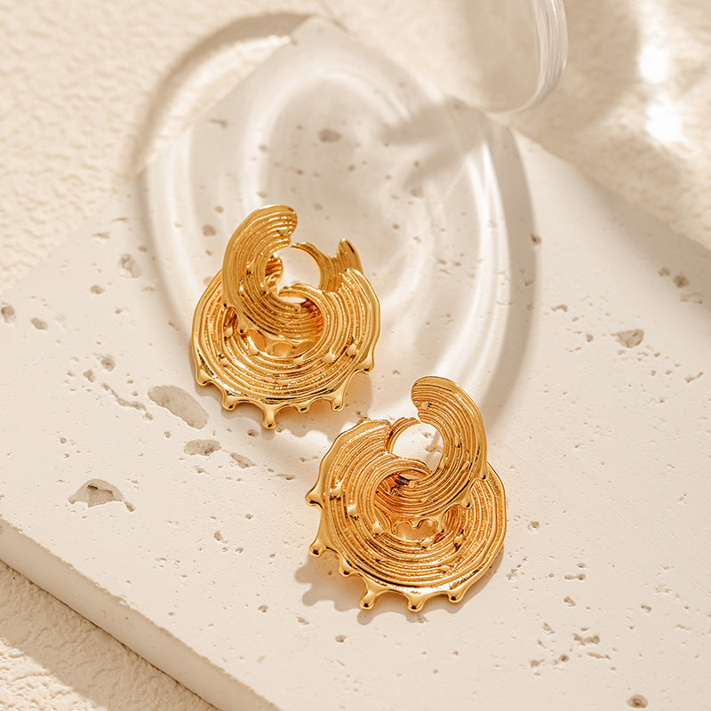 Irregular Retro Ear Clip Brass Light Luxury Personalized Earrings Weloria