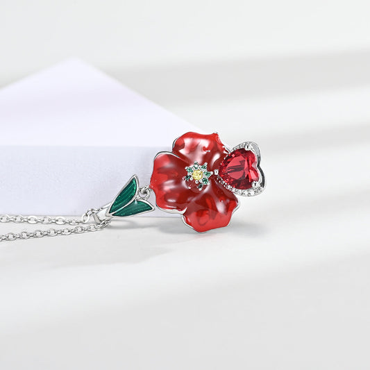Love Heart-shaped Ring Enamel Epoxy Earrings Zircon Pendant Necklace Set Weloria