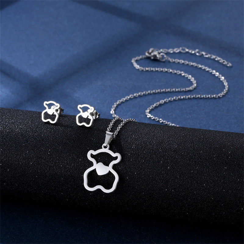 Stainless Steel Necklace Ear Stud Combination Suit Weloria